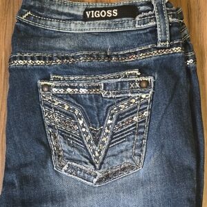 Vigoss Women's Dark Blue Embellished Bootcut Jeans